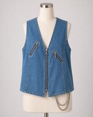 Vintage Denim Vest Jean Vest 80s 90s Chain Metal